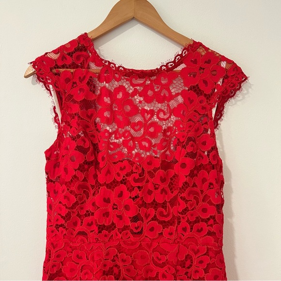 Shoshanna Red Lace Shift Knee Length Dress US 8 - Picture 3 of 7